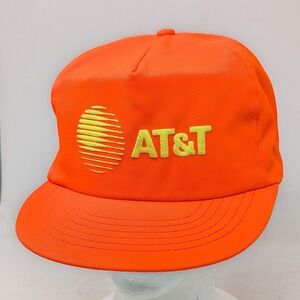 Vintage AT&T Snapback Hat Blaze Orange Kansas One Call Made in USA Mens Cap